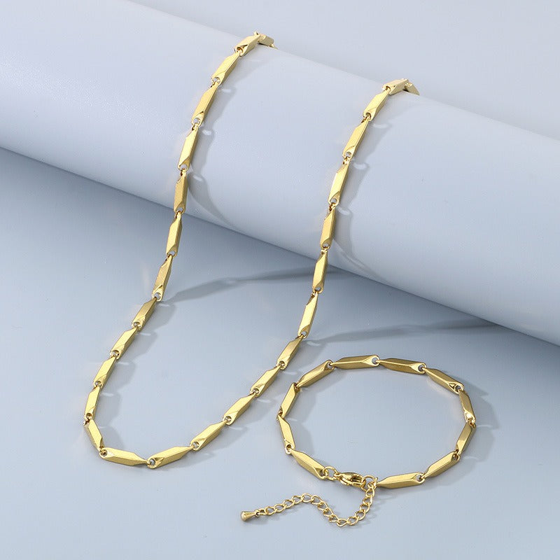 Kemstone Men’s Bamboo Link Chain Bracelet & Necklace – Stainless Steel Hip-Hop Jewelry KS223833-Z