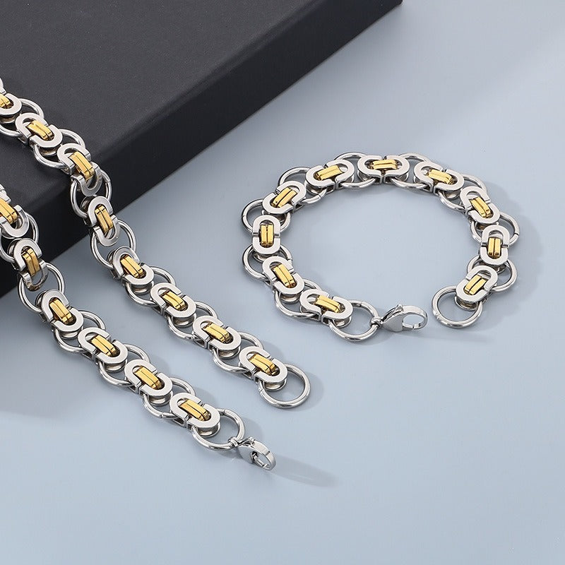 Kemstone Men’s Byzantine Chain – 15mm Stainless Steel Necklace & Bracelet | Hip Hop Gothic KB157714-Zm