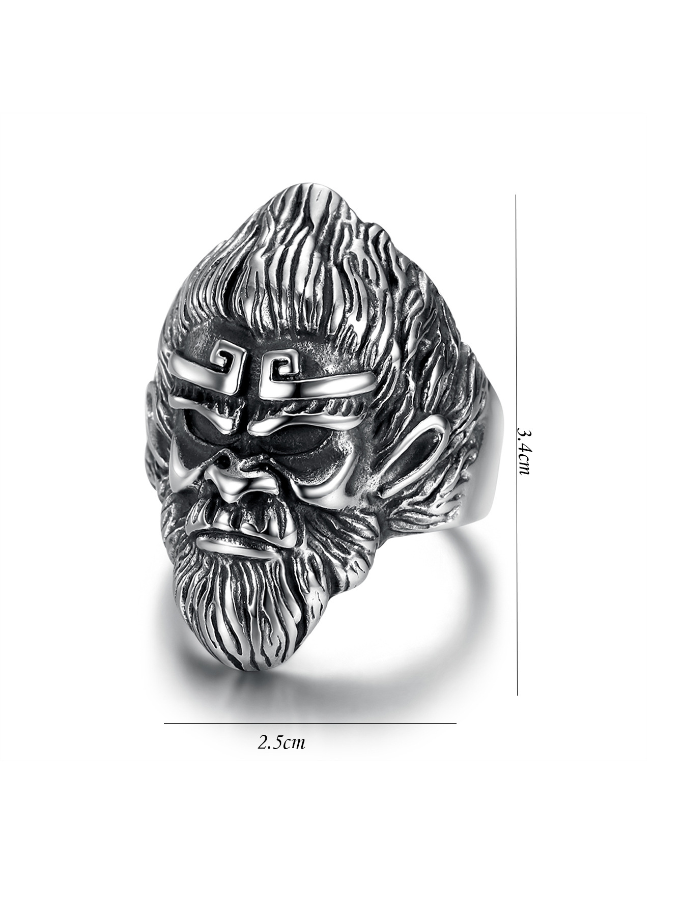 Kemstone Men’s Stainless Steel Monkey King Ring – Vintage Punk Warrior Jewelry K-A16TR0455