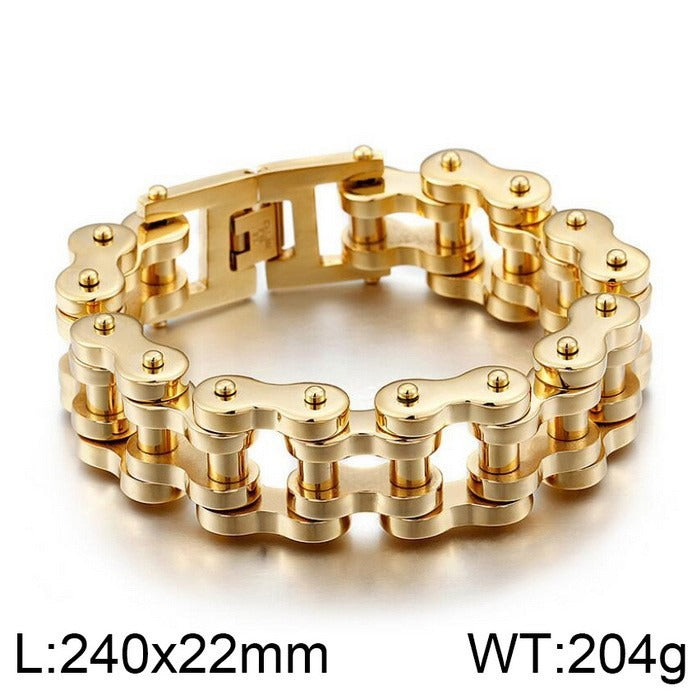 Kemstone Hip-Hop Bike Chain Bracelet – 22mm Titanium Steel Industrial Cuff for Streetwear KB18913-D