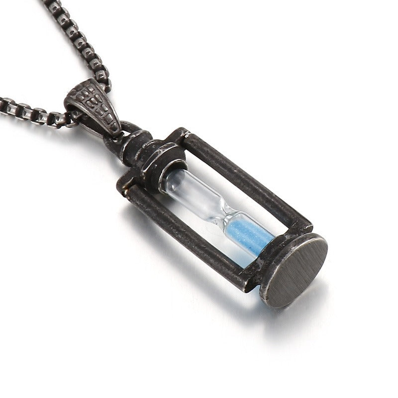 Kemstone Oil Lamp & Hourglass Pendant – Vintage Steampunk Stainless Steel Necklace for Men KP53289-BD