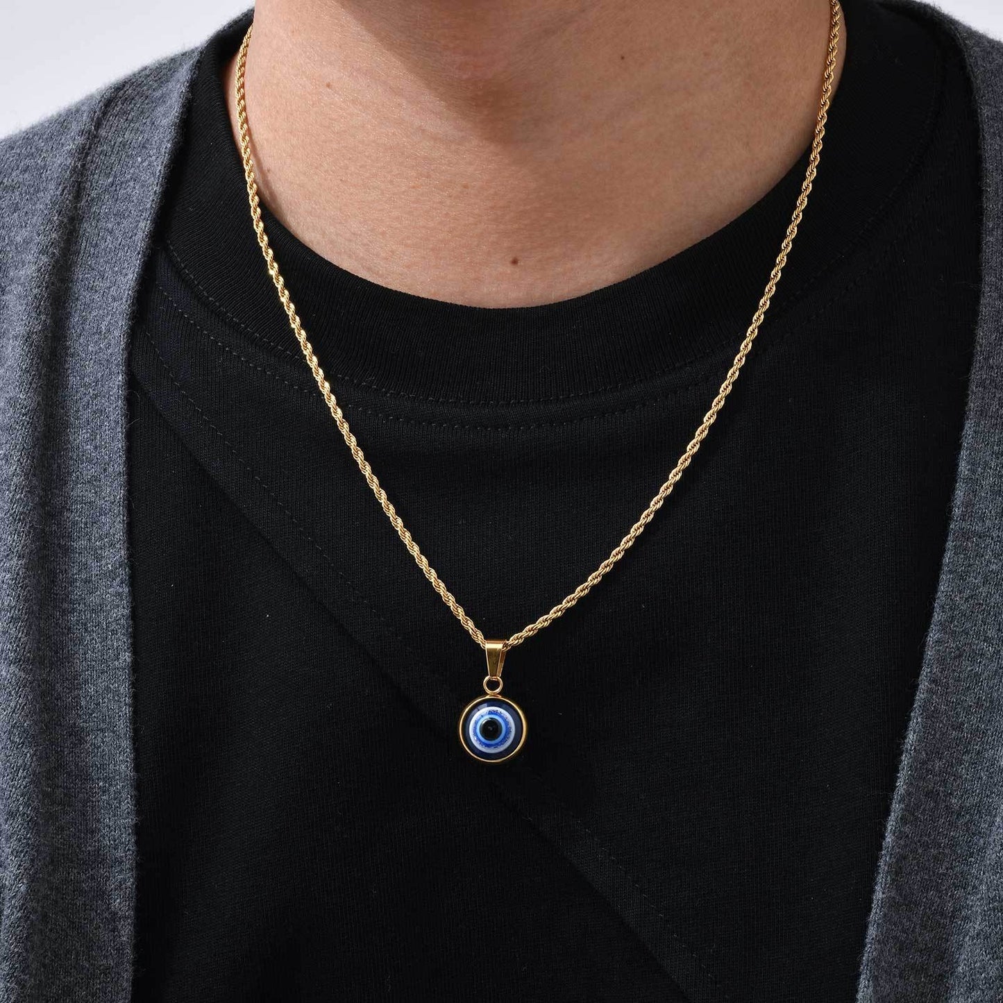 Collar con colgante de ojo malvado de acero inoxidable Kemstone, joya minimalista dorada para el día a día PN-1848