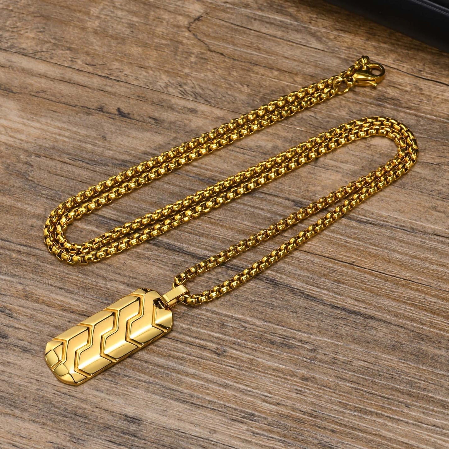 Tire Tread Pendant Necklace for Men – Stainless Steel Geometric Dog Tag PN-1857