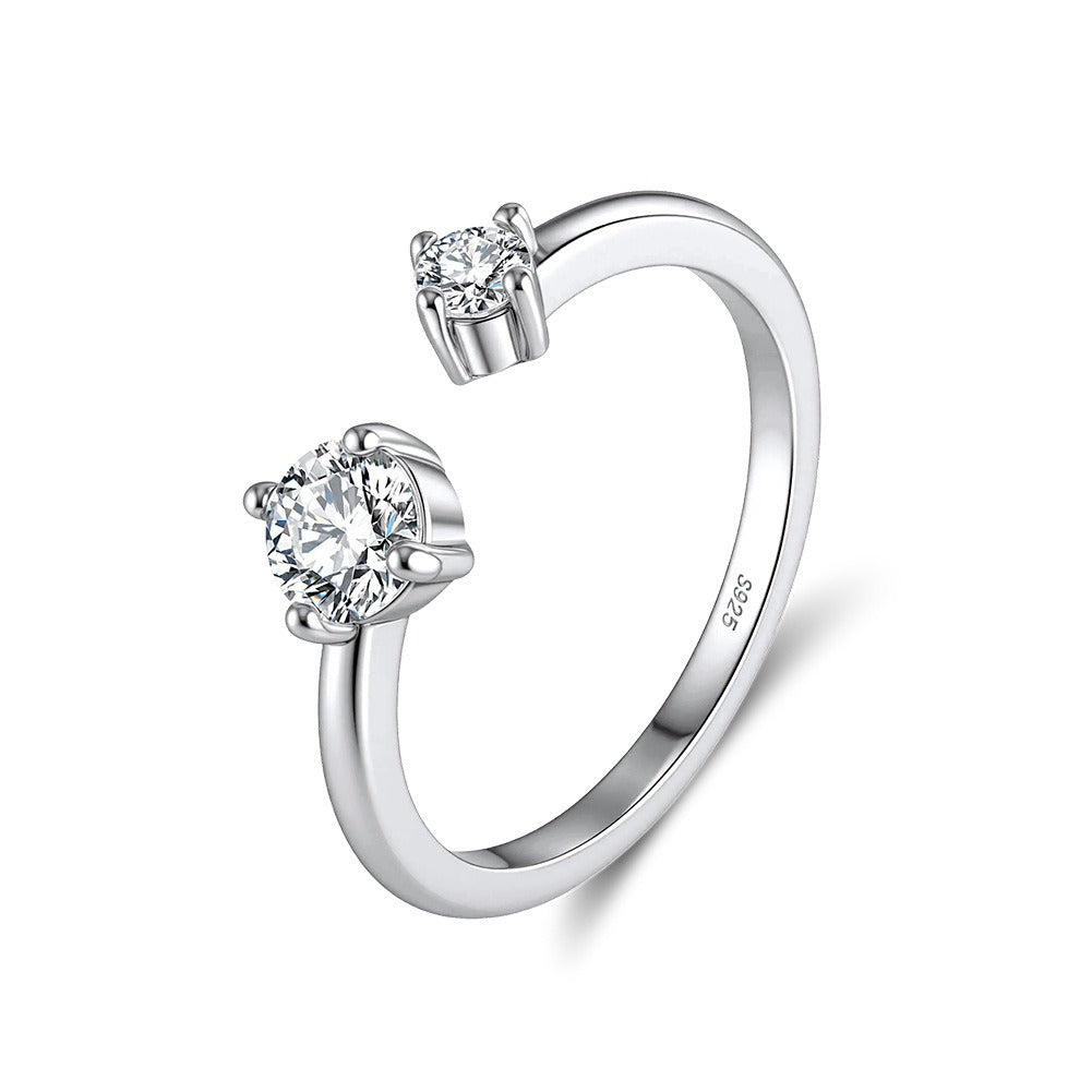 Kemstone 925 Sterling Silver Open Moissanite Ring for Women Double Stone Stacking Band Gold Silver MOR16