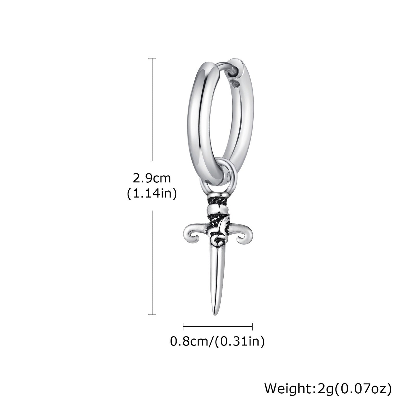 Kemstone Men’s Stainless Steel Cross Dagger Hoop Earrings – Punk Gothic Biker Jewelry ED768