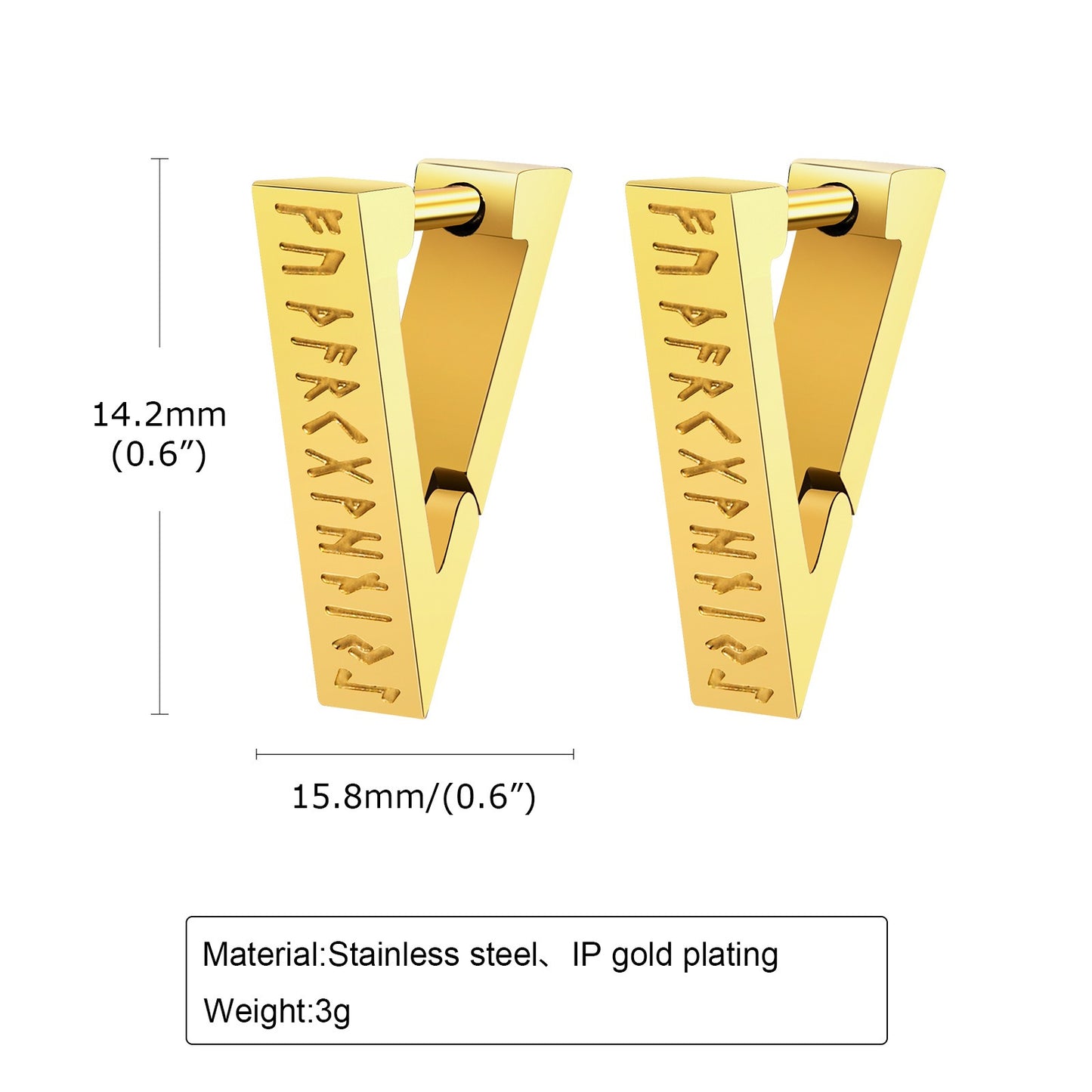 Kemstone Viking Rune Ear Cuff – Stainless Steel Triangle Symbol Jewelry for Men EH-524