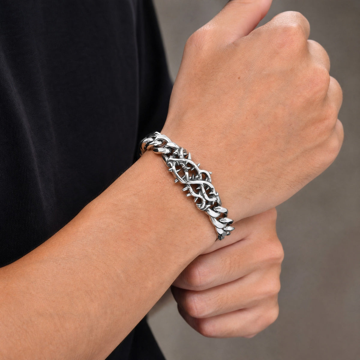 Kemstone Thorn Curb Chain Bracelet for Men Stainless Steel Gothic BR-3279