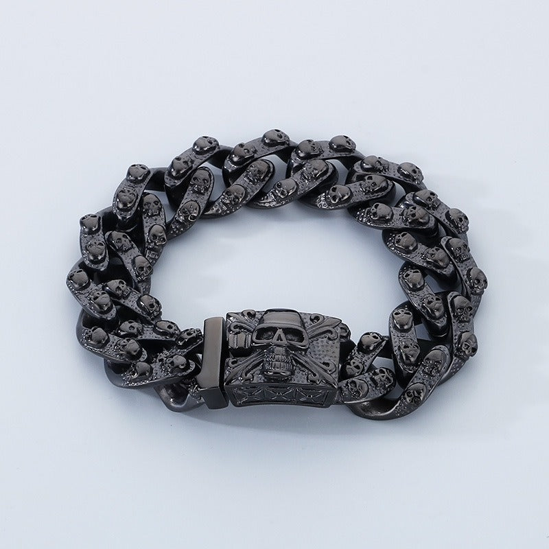 Kemstone Men’s Skull Chain Bracelet – Heavy Stainless Steel Gothic Biker Jewelry KB66291-BD