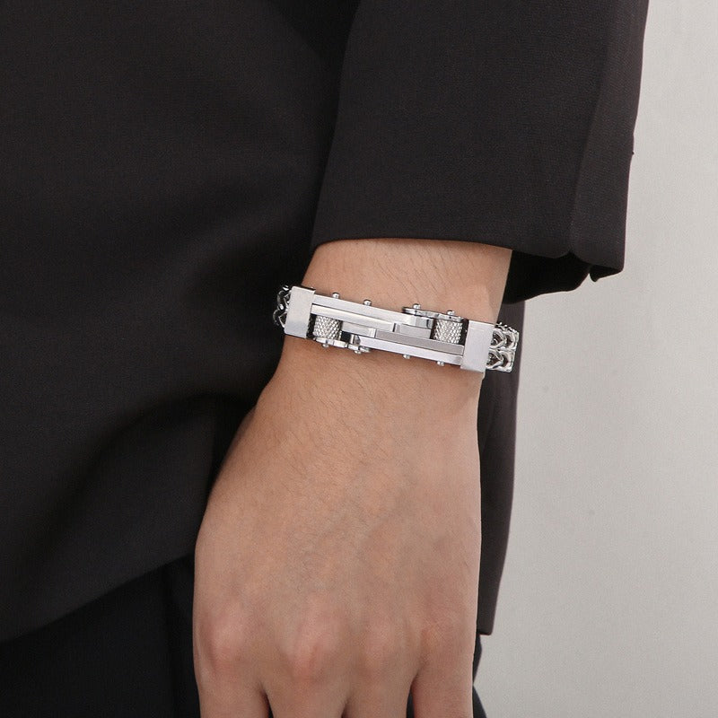 Kemstone Raw Edge Titanium Steel Motorcycle Chain Bracelet - Rock & Hiphop Style Dual-Sided Design for Urban Rider KB164180-KFC