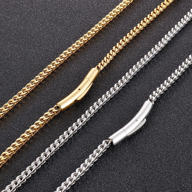Kemstone Men’s Dragonbone Chain Necklace – 3mm Stainless Steel Magnetic Clasp Gold & Silver KN229117