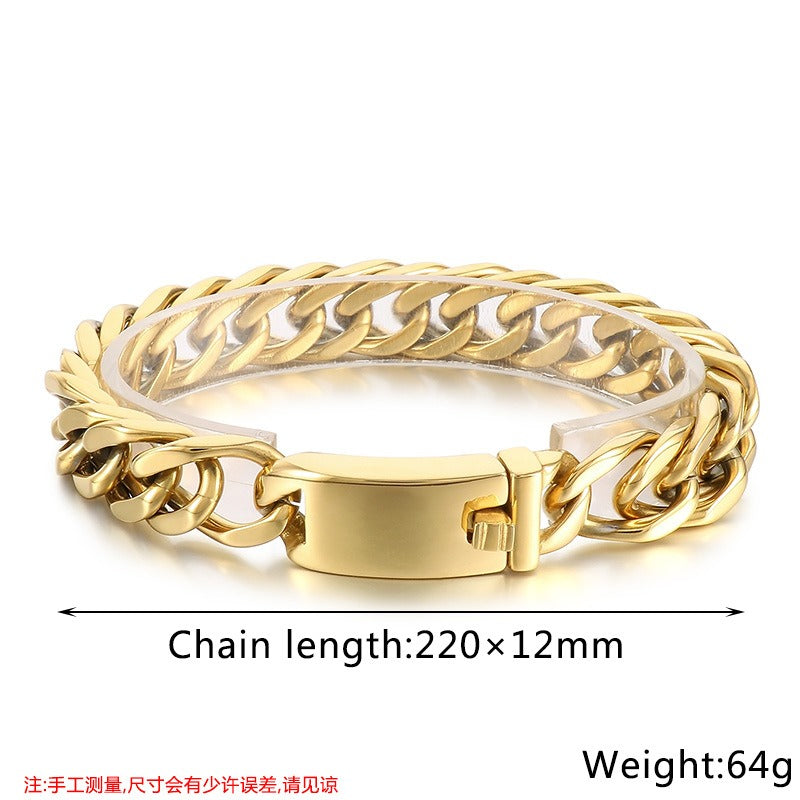 Kemstone Men’s Polished Cuban Chain Bracelet – 12mm/15mm Stainless Steel Urban Biker KB56160-D