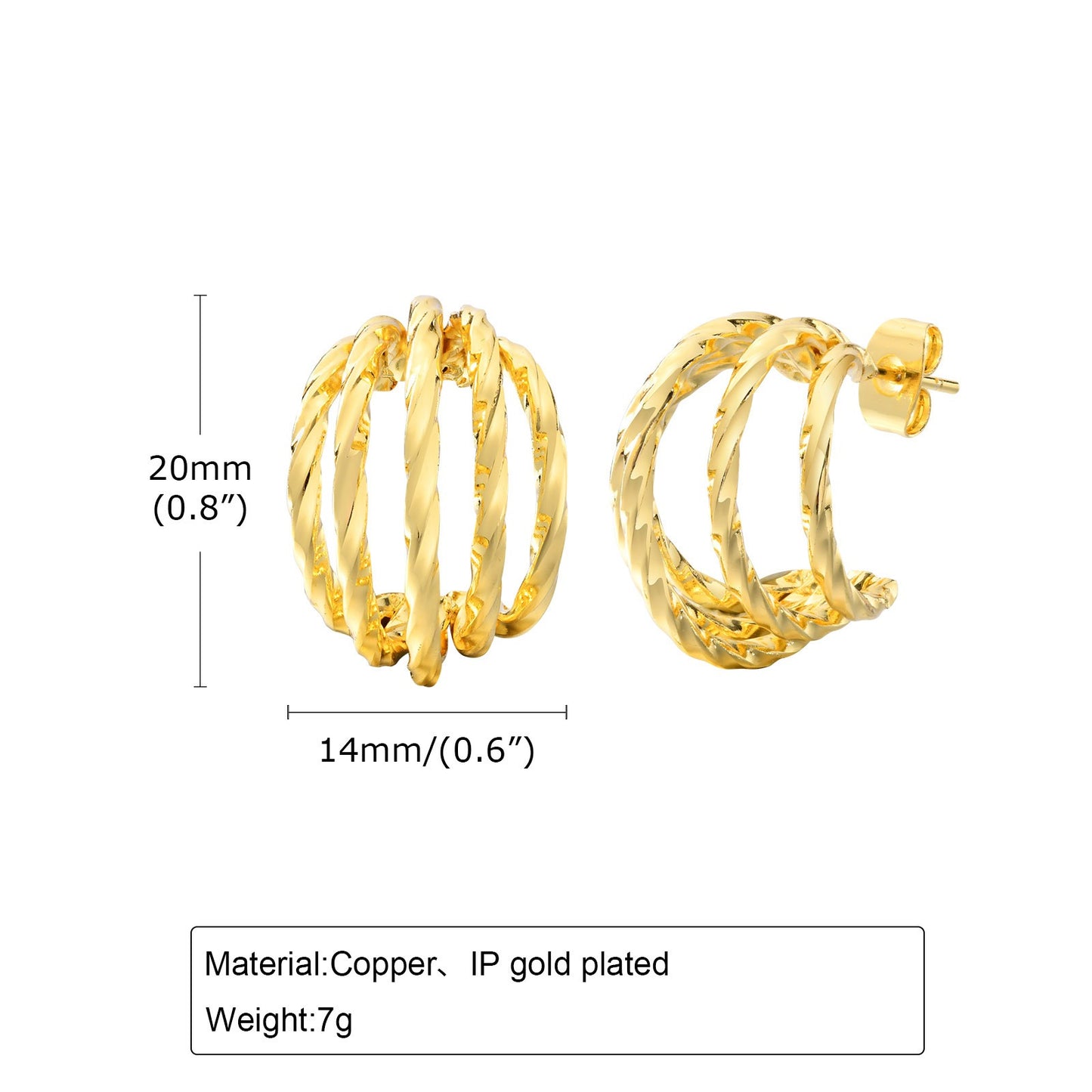 Pendientes de aro en espiral de cobre Kemstone - Elegantes pendientes de aro sólidos con textura en espiral para mujer, elegancia cotidiana y lujo asequible EBD-352