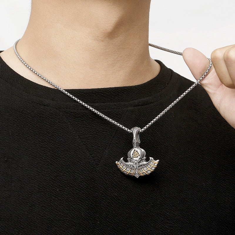 Kemstone Viking Axe Pendant – Norse Rune Engraved Stainless Steel Necklace for Men KP130641