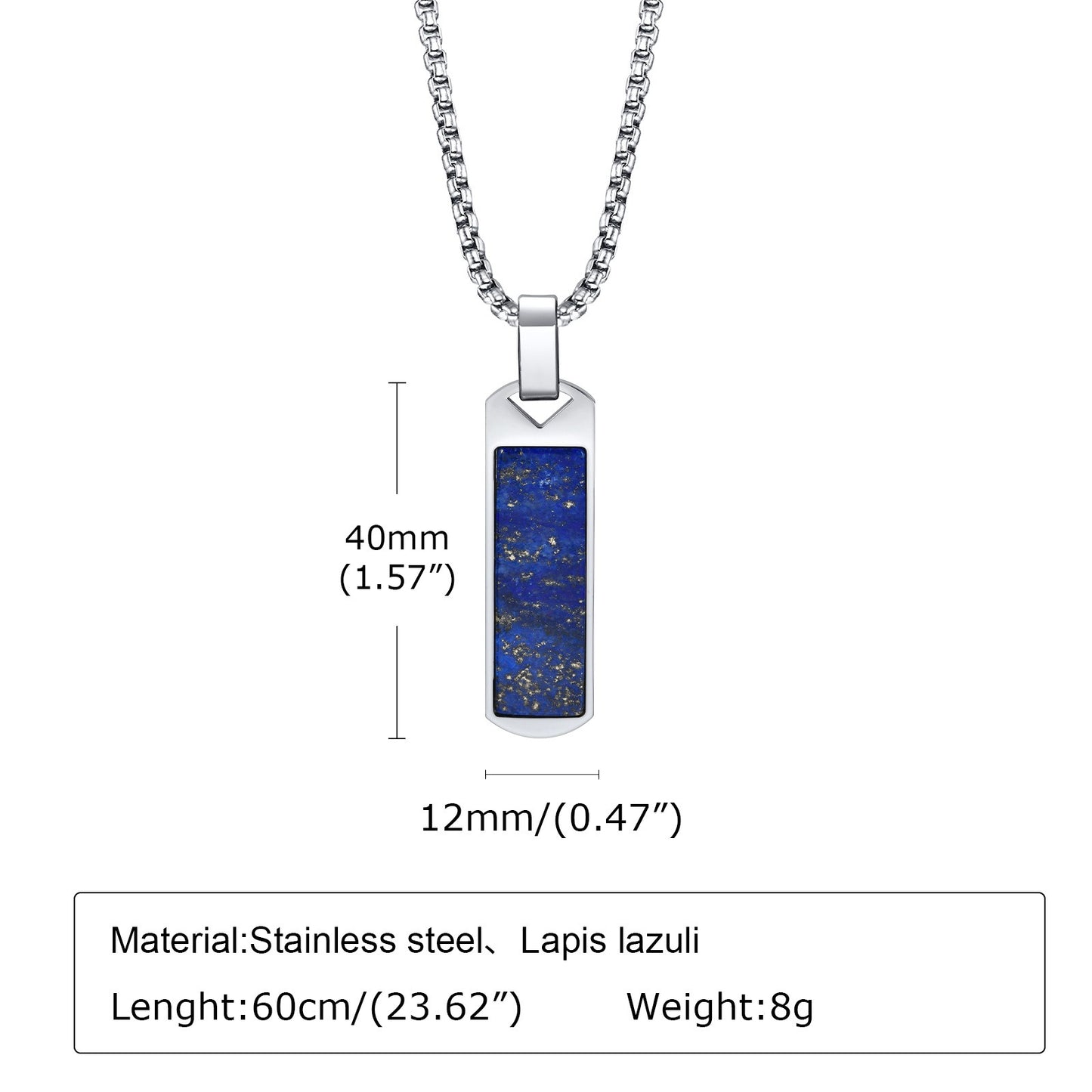 Kemstone Stainless Steel Rectangular Stone Pendant Necklace for Men Jewelry PN-1890