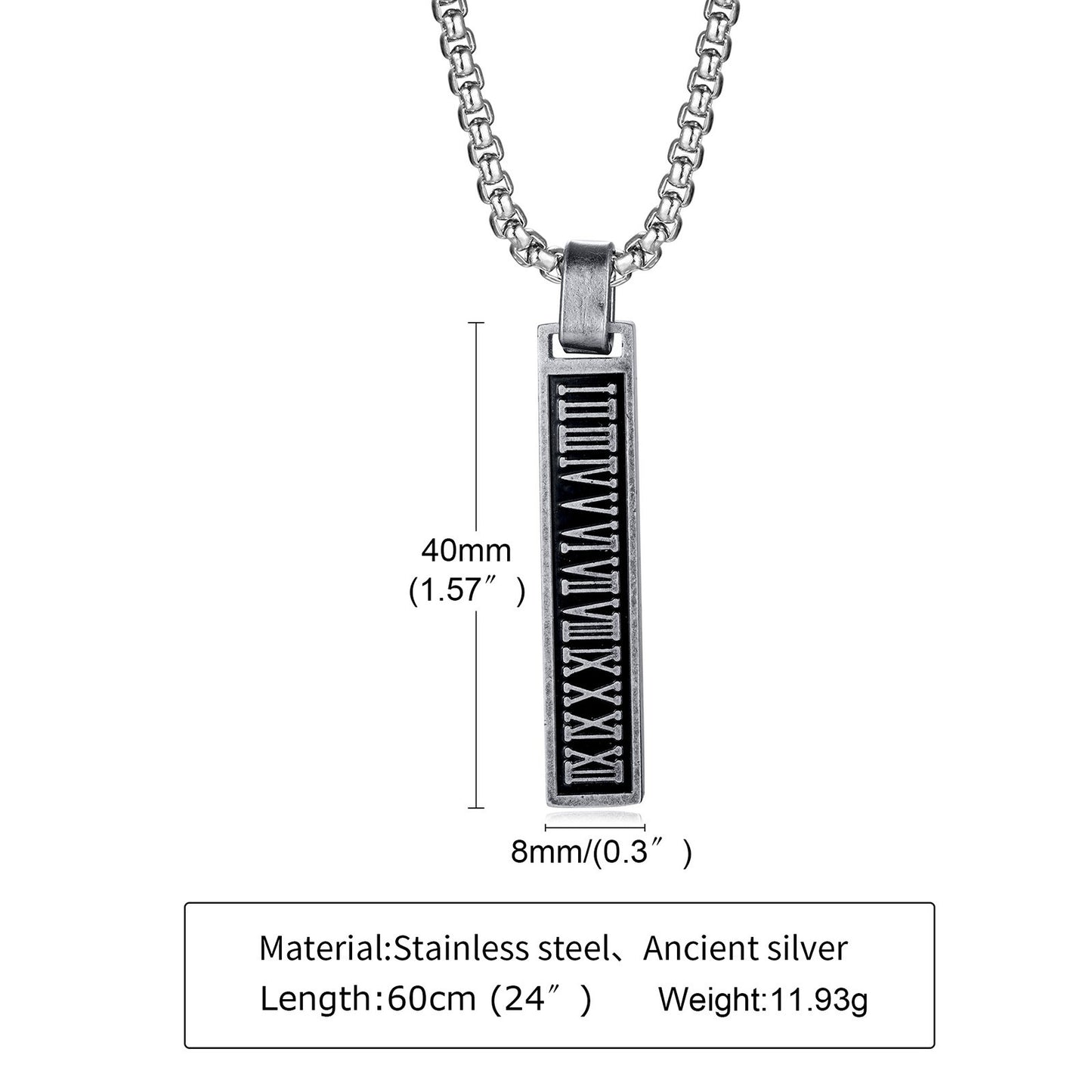 Collar con colgante de barra con números romanos Kemstone - Collar geométrico minimalista de acero inoxidable para hombre PN-1490