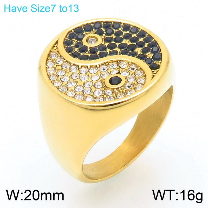 Kemstone Bold Statement Rings β Stainless Steel Lion Head / Cross / Yin Yang Signet KR112697