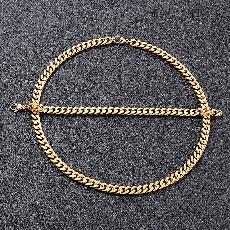 Kemstone Cuban Link Necklace & Bracelet Set – 8mm Stainless Steel Chain in Gold or Silver KS139040-Z