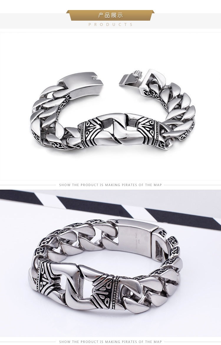 Kemstone Cast Ironwear Portrait Bracelet – Distressed Titanium Steel Gothic Men’s Chain KB104117