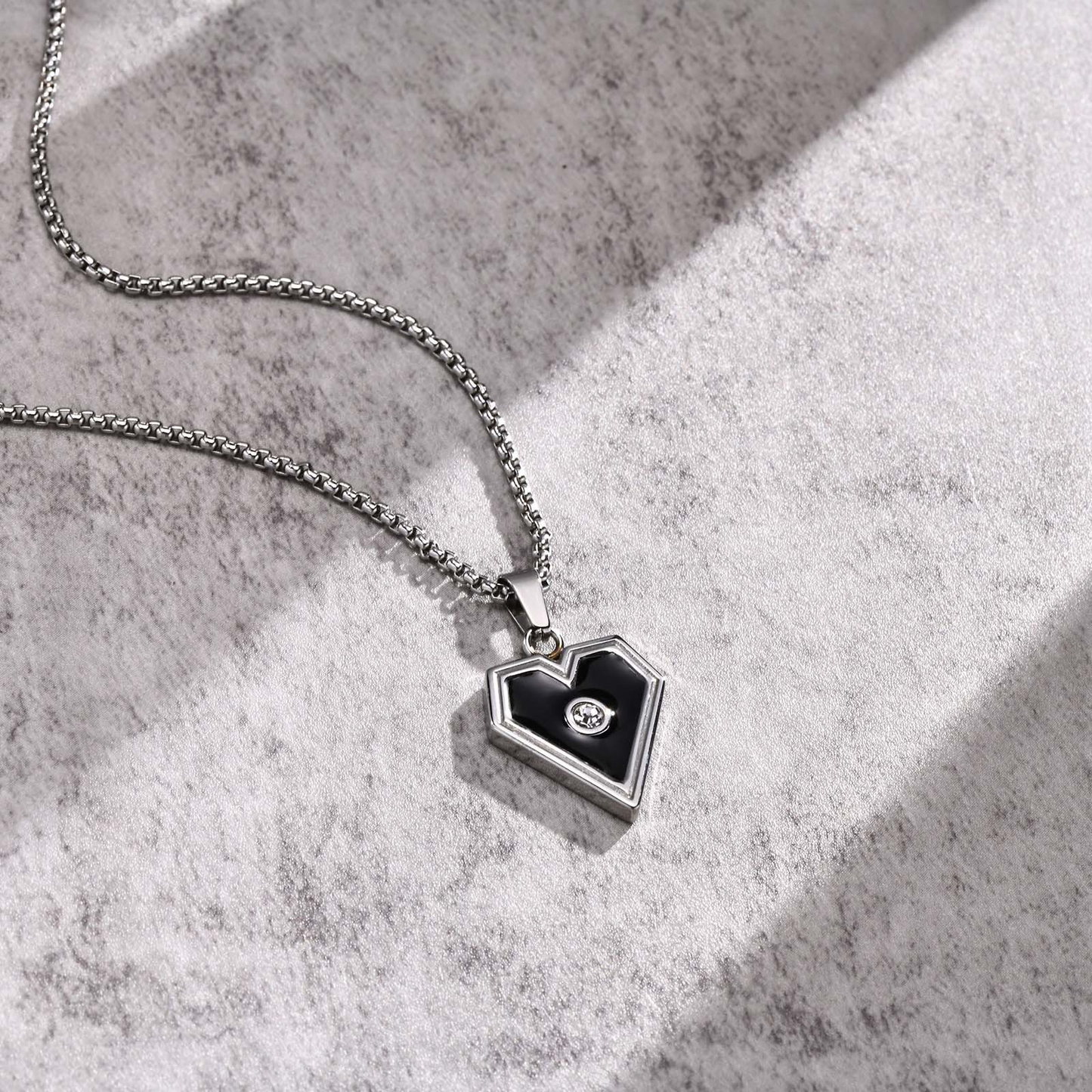 Kemstone Stainless Steel Heart Pendant Necklace for Men – Black with Cubic Zirconia