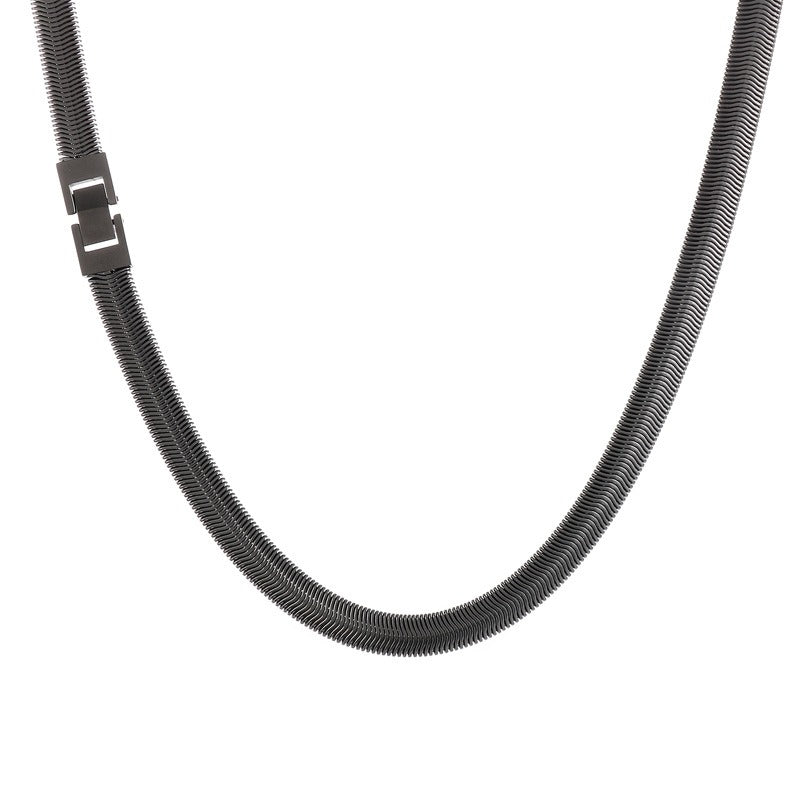 Hip-Hop Flat Snake Chain Necklace & Bracelet – Stainless Steel Herringbone Jewelry for Men KN228487