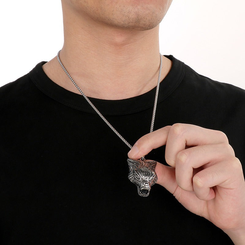 Kemstone Predator Series - Collana con ciondolo leone/lupo/volpe in acciaio al titanio opaco per abbigliamento punk da uomo KP79439-BD