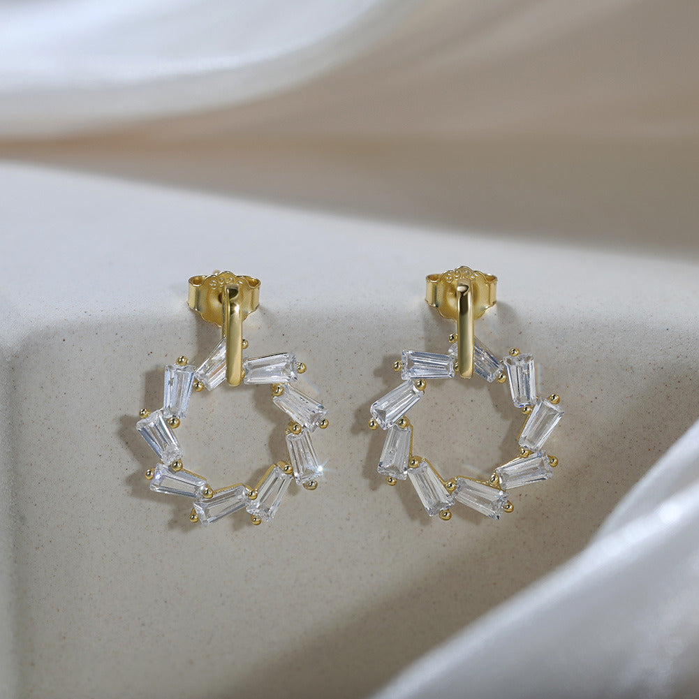 Geometric Hoop Earrings – 925 Sterling Silver Circle CZ Studs, Handmade Gold & Platinum Plated Jewelry by Kemstone A4-APE134