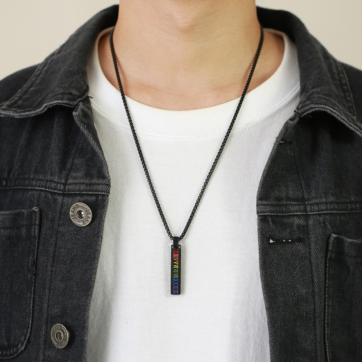 Kemstone Roman Numeral Drip Pendant Necklace – Stainless Steel Bar Chain PPN-067