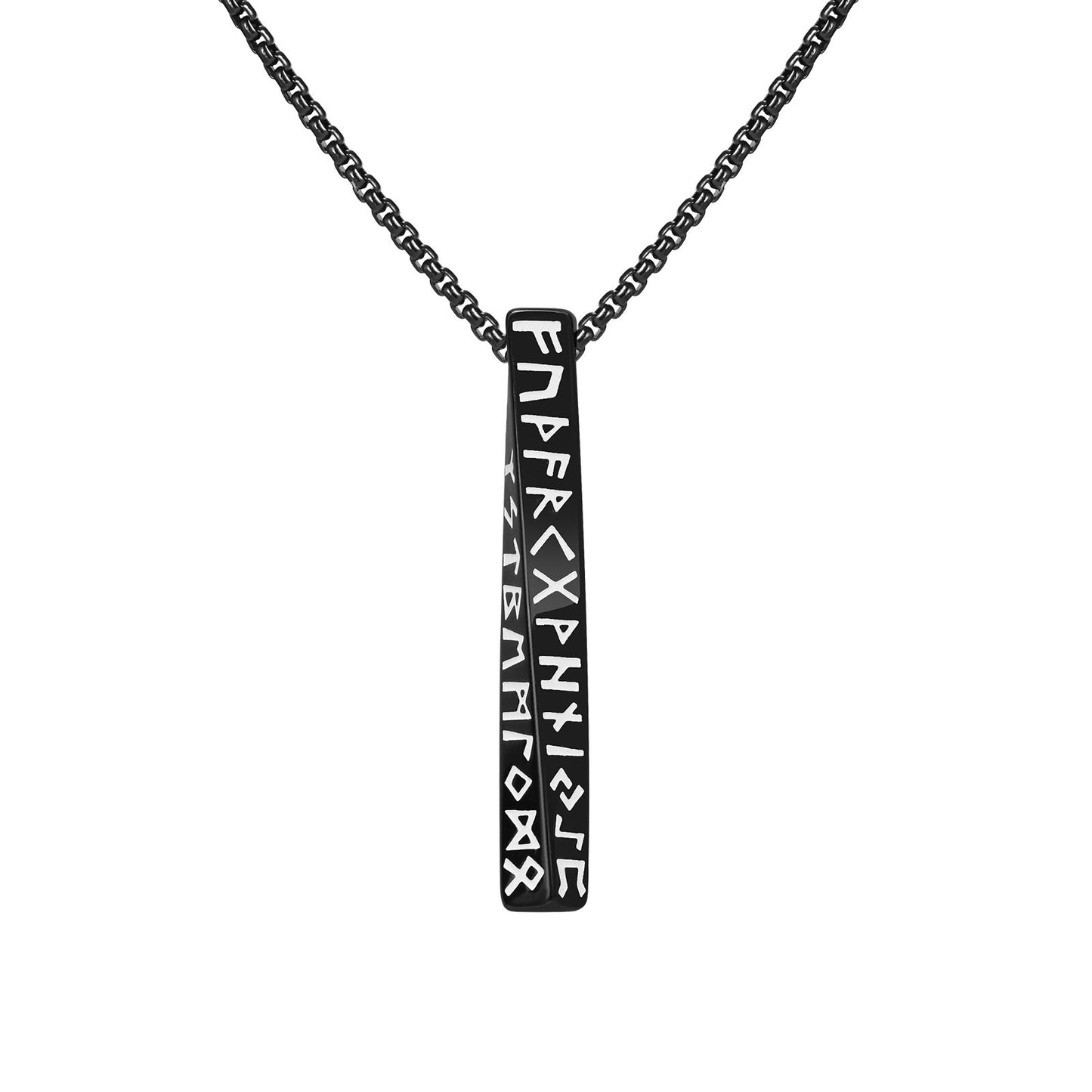 Kemstone Nordic Rune Bar Necklace – Stainless Steel Viking Pendant, Elder Futhark Engraving NC-1383