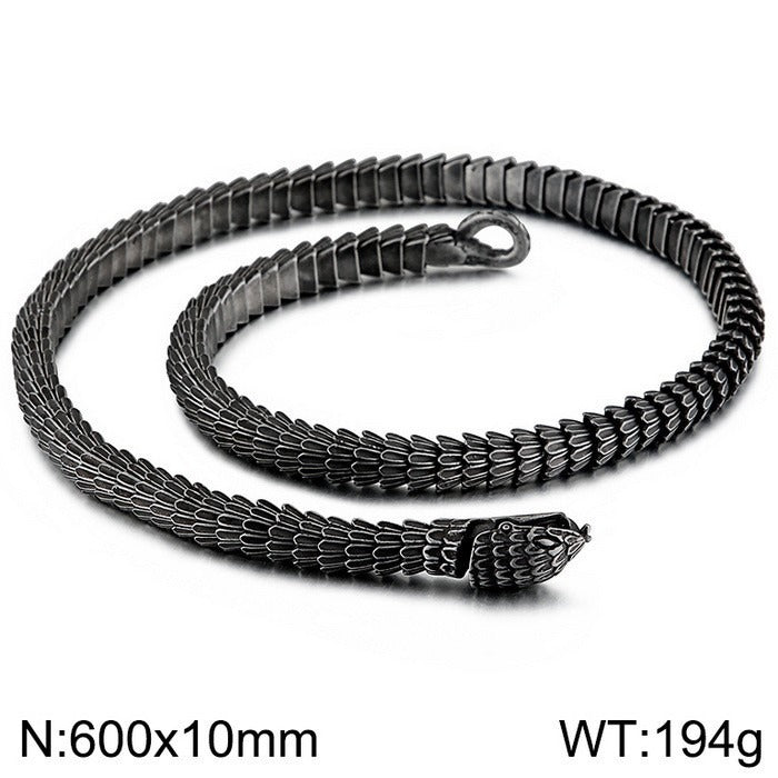 Gothic Snake Scale Chain Bracelet & Necklace – Vintage Titanium Steel Serpent Jewelry for Men KB126122
