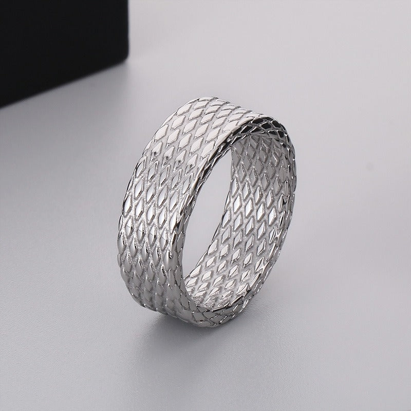 Kemstone Textured Stainless Steel Men’s Ring – Diamond Mesh Pattern, Gothic Street Style KR105816