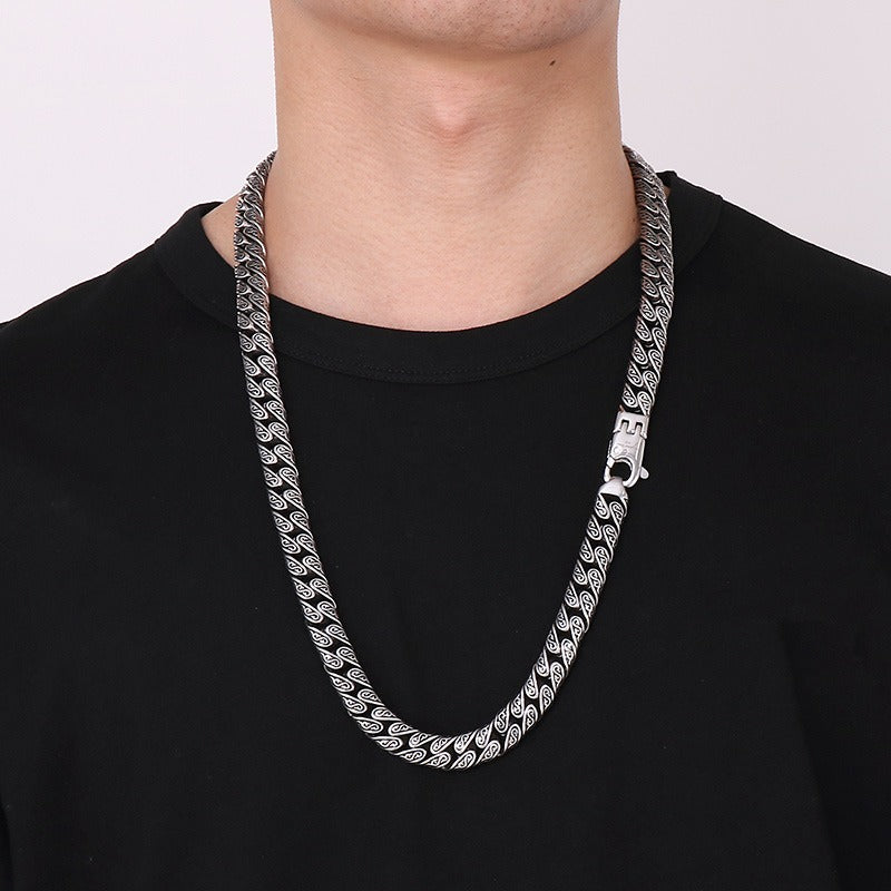 Kemstone Punk Vintage Distressed Geometric Buckle Men's Titanium Steel Inlaid Cubic Zirconia Cuban Chain Necklace KN232322