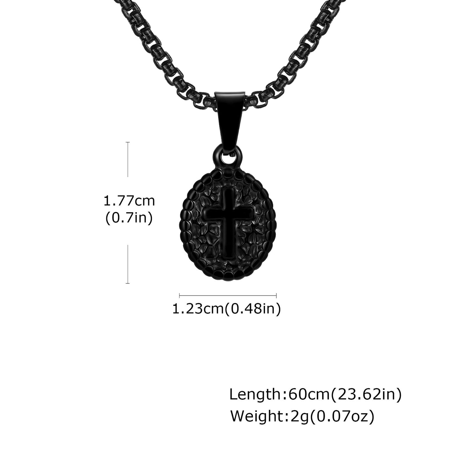 Kemstone Men’s Stainless Steel Cross Oval Pendant Necklace – Silver Black PN-2182