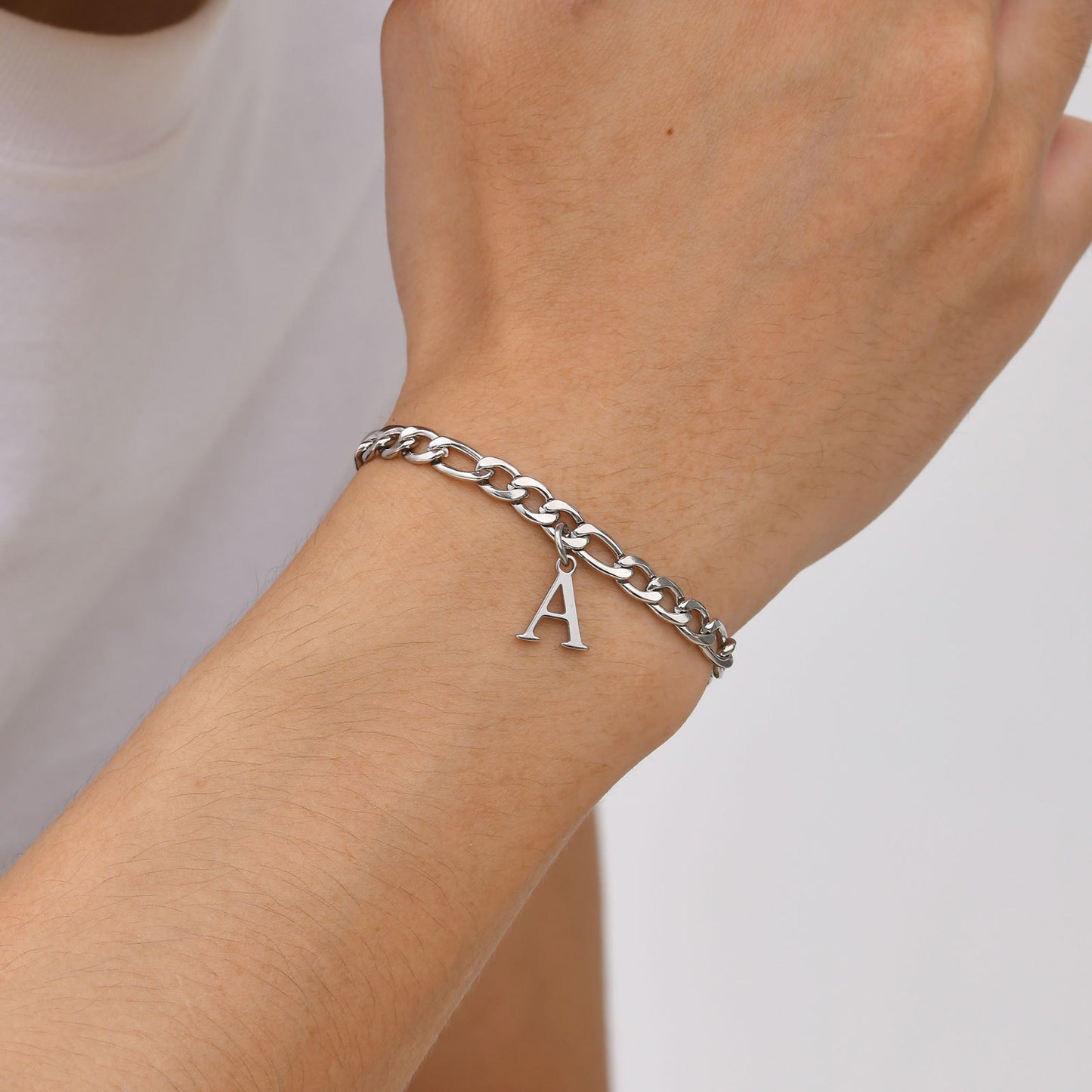 Kemstone Men's Stainless Steel 3:1 NK Chain Bracelet with Bold Alphabet Pendant - Durable Everyday Accessory for Casual to Formal Looks BR-2058
