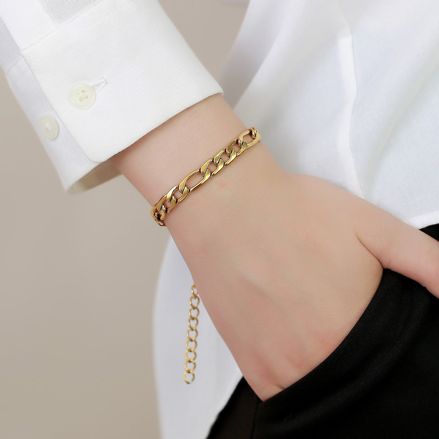 Pulsera Kemstone de acero inoxidable 3:1 con cadena NK de titanio y acero - 5 mm/7 mm, joyería unisex de oro y acero para uso diario BR-1076