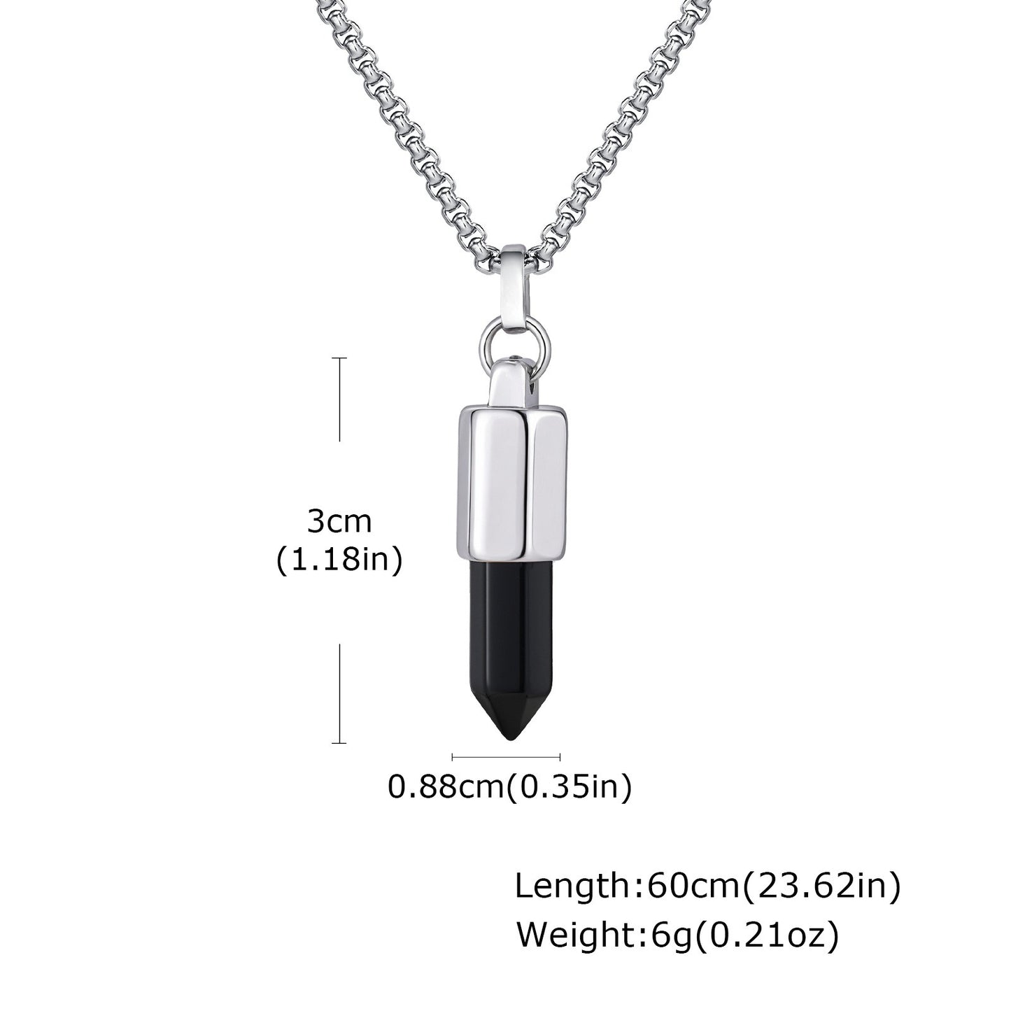 Kemstone Men’s Stainless Steel Bullet Pendant Necklace – Tiger Eye & Black Agate Minimalist Jewelry PN-2227