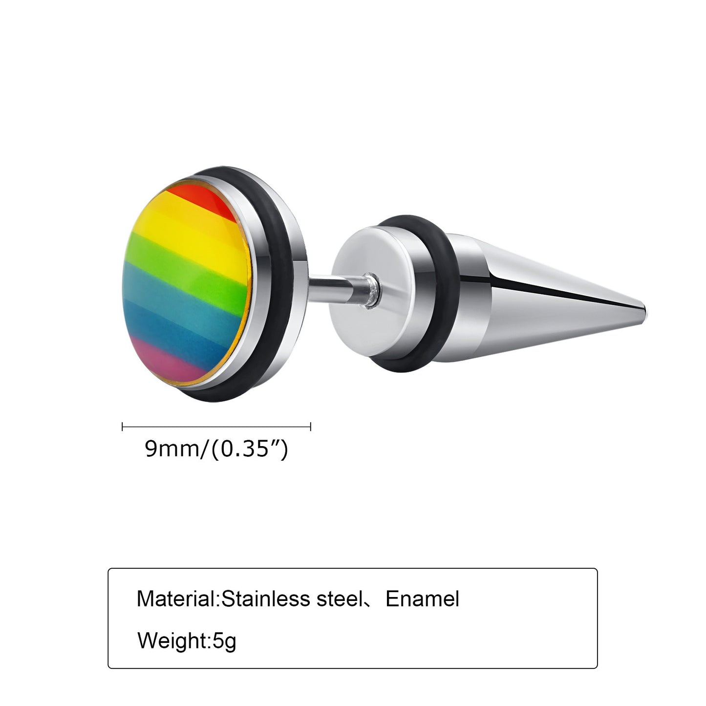 Kemstone Titanium Steel Gradient Ear Studs – Hypoallergenic 9mm Six-Tone Minimalist Jewelry PE-001