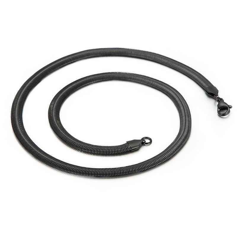 Men’s Flat Snake Chain Necklace – 6mm & 8mm 316L Stainless Steel Gothic Streetwear Jewelry KN203549-Z