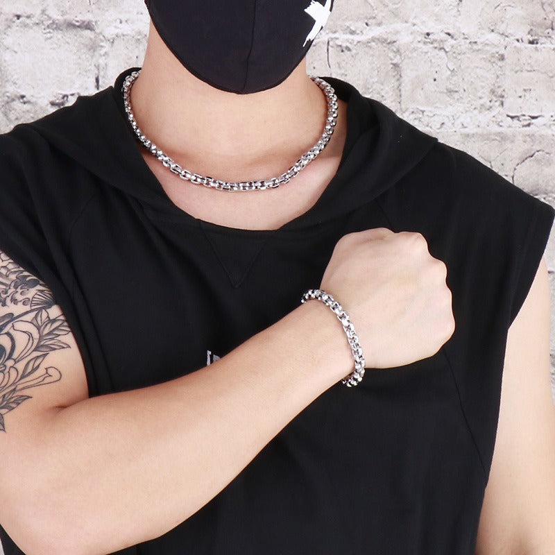 Kemstone Square Bead Chain Necklace – Textured Titanium Steel Jewelry for Men | Gothic Urban Streetwear KS139200-Z