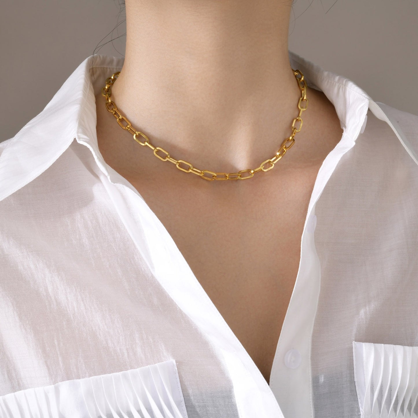 Collar de cadena de eslabones planos de acero inoxidable Kemstone - 6,5 mm, plata elegante para mujer NC-558