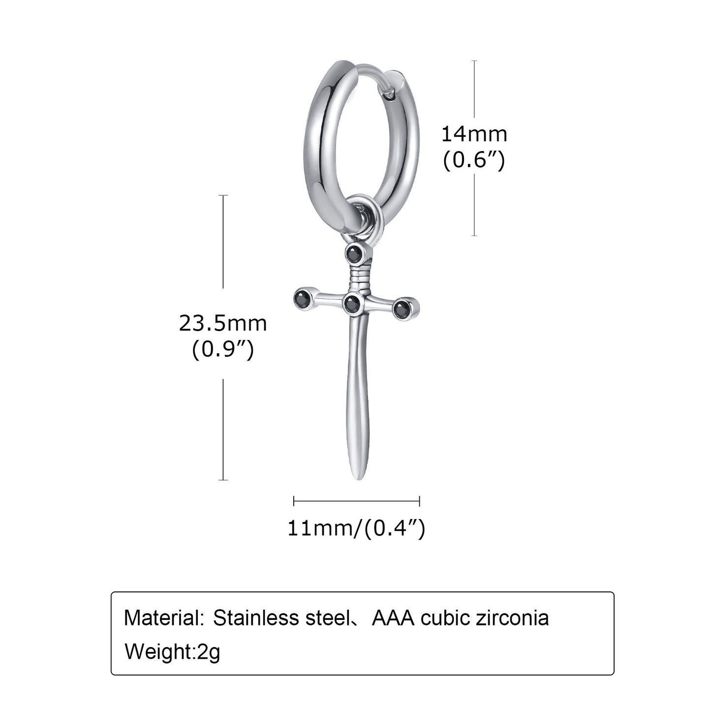 Men's Gothic Cross Hoop Earring – Stainless Steel Sword & Spear Designs ED-684