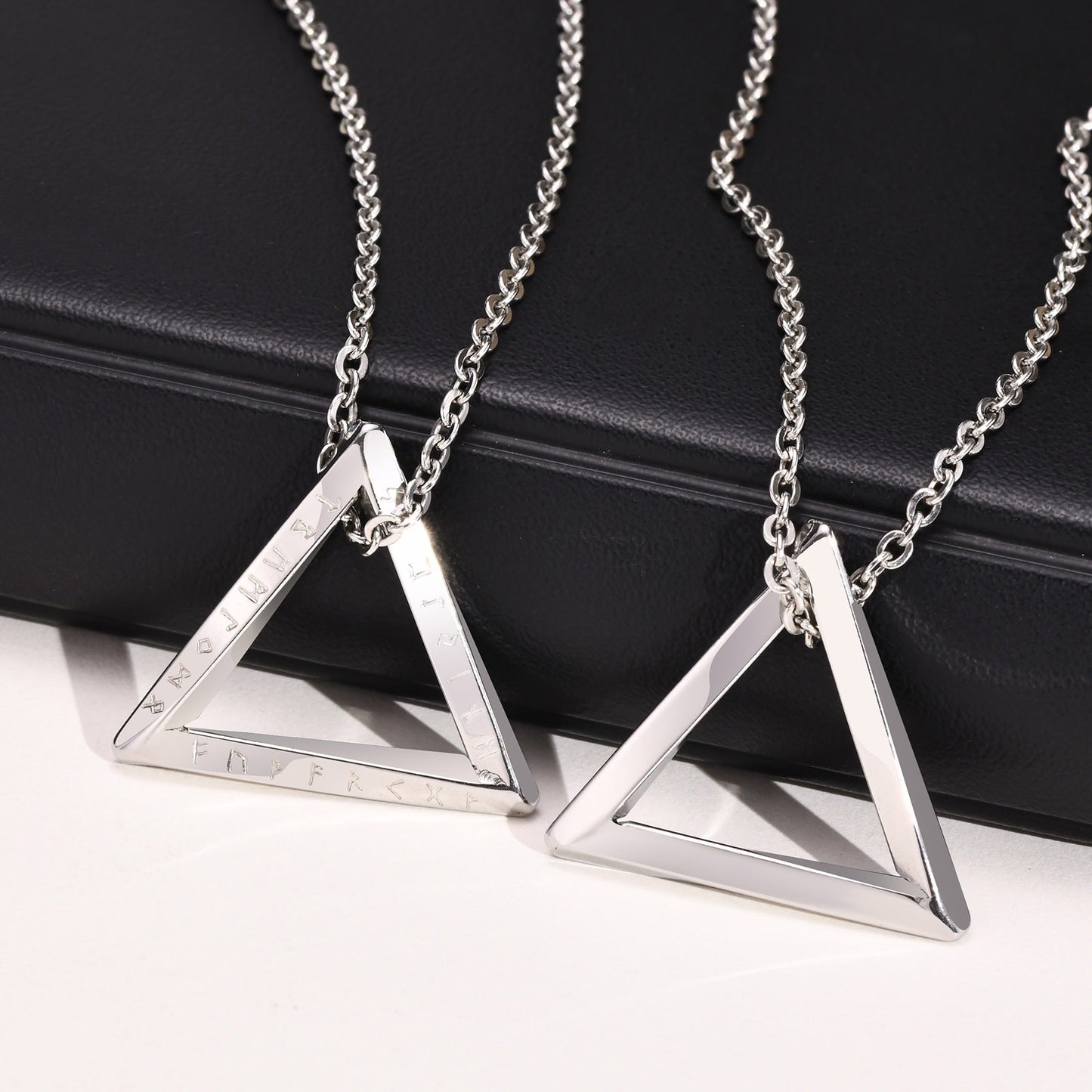 Kemstone Viking Runes Triangle Pendant Necklace – Stainless Steel Nordic Symbol Jewelry for Men Silver & Black PN-1707