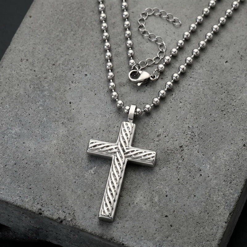 Kemstone Titanium Steel Twisted Cross Pendant Necklace for Men Vintage Rope Texture Chain KN302498-GC