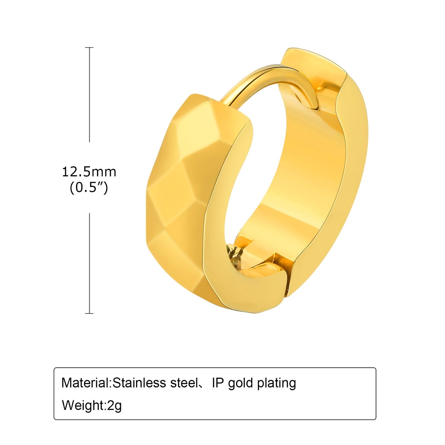 Kemstone Men’s Stainless Steel Hoop Earring – Faceted Punk Style in Black, Silver, Gold EH-552