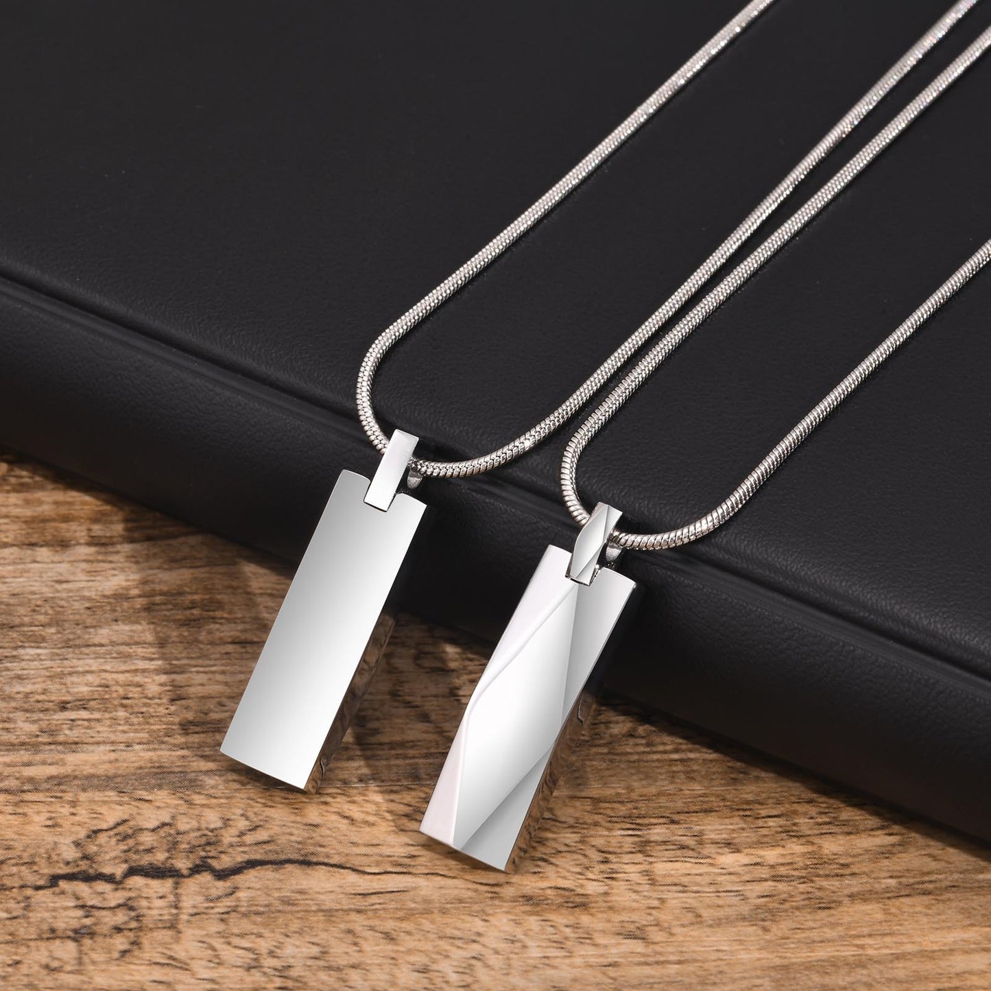 Men’s Geometric Pendant Necklace – 3D Rhombus Rectangle Design in Stainless Steel | Black & Silver Gothic Style NC-1455