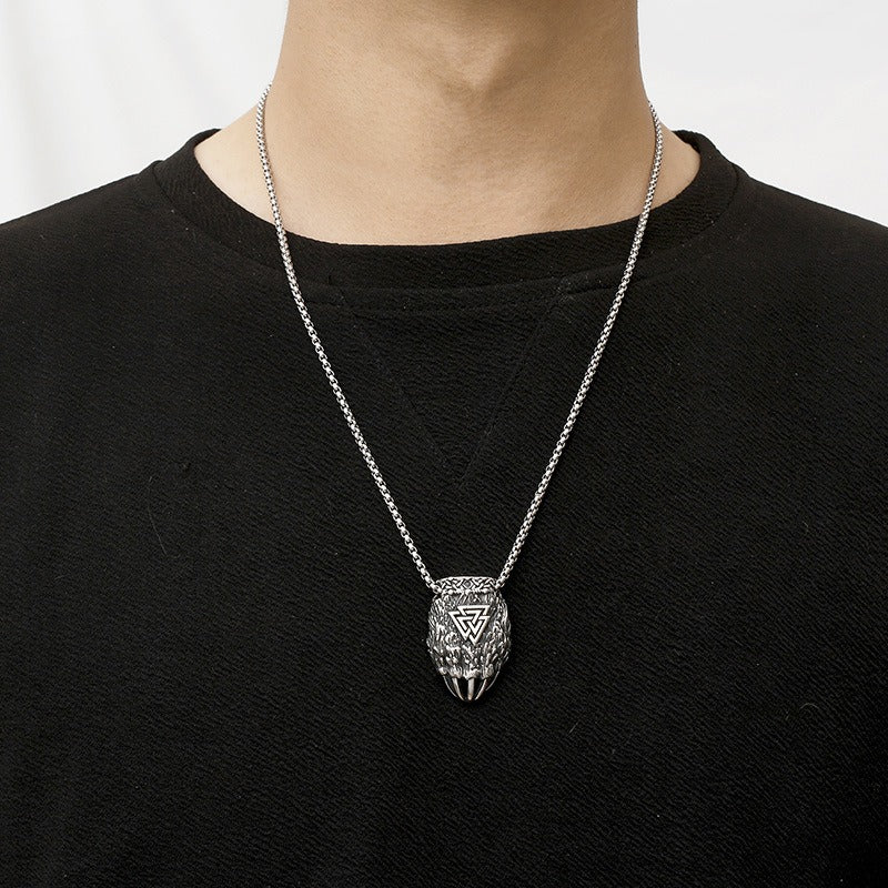 Kemstone Viking Odin Triangle Rune Bear Paw Stainless Steel Pendant Necklace KP130621-TLX