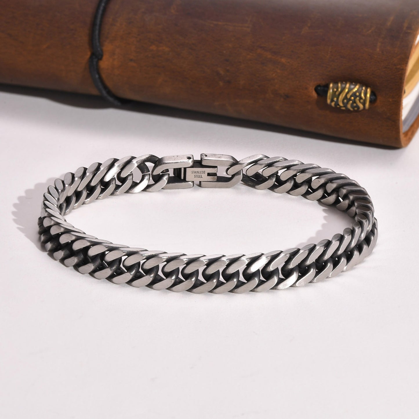 Kemstone Bold Cuban Link Stainless Steel Bracelet – Heavyweight Viking Style Chain for Men BR-475