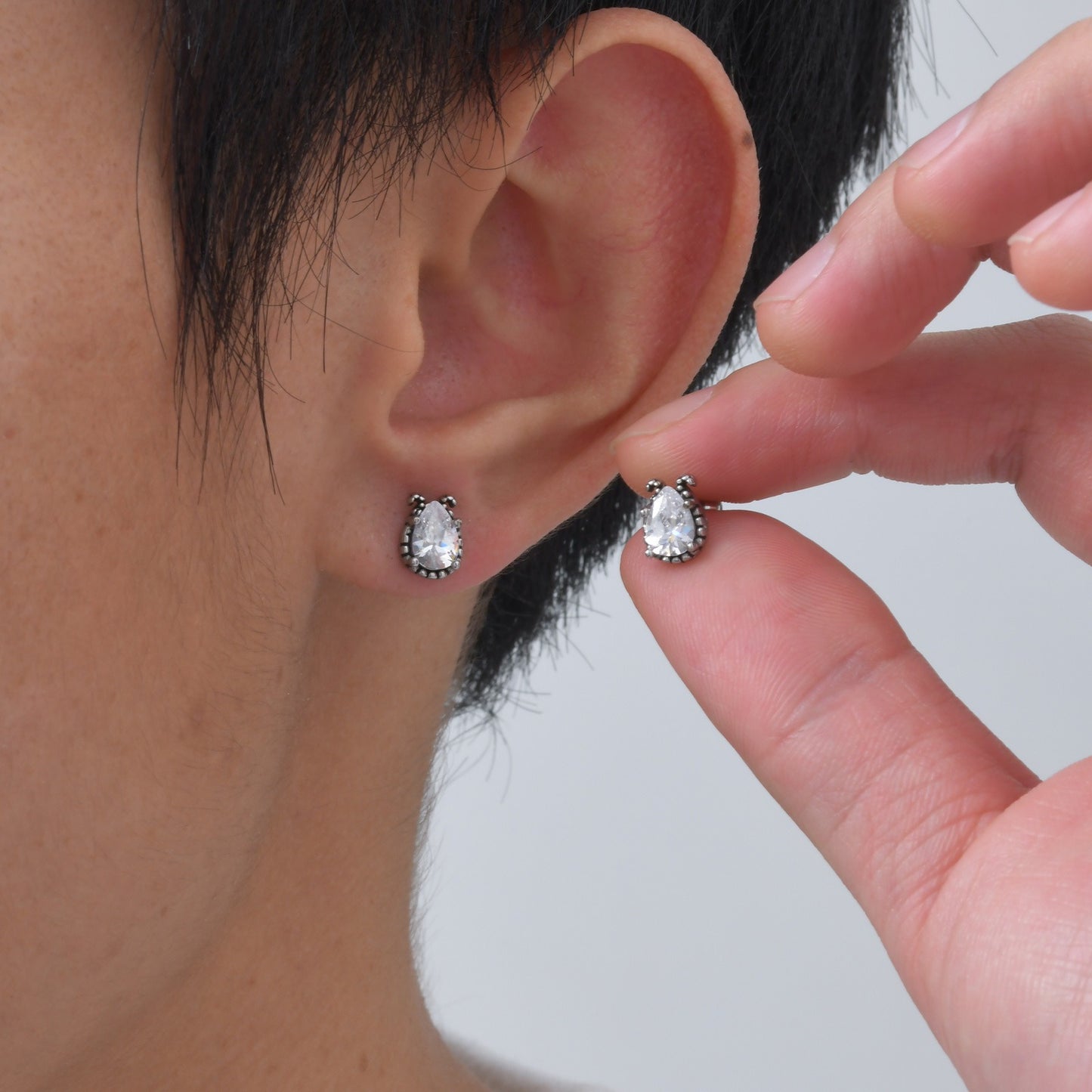 Kemstone Matte Black Steel Earrings – Geometric Zircon Studs for Men