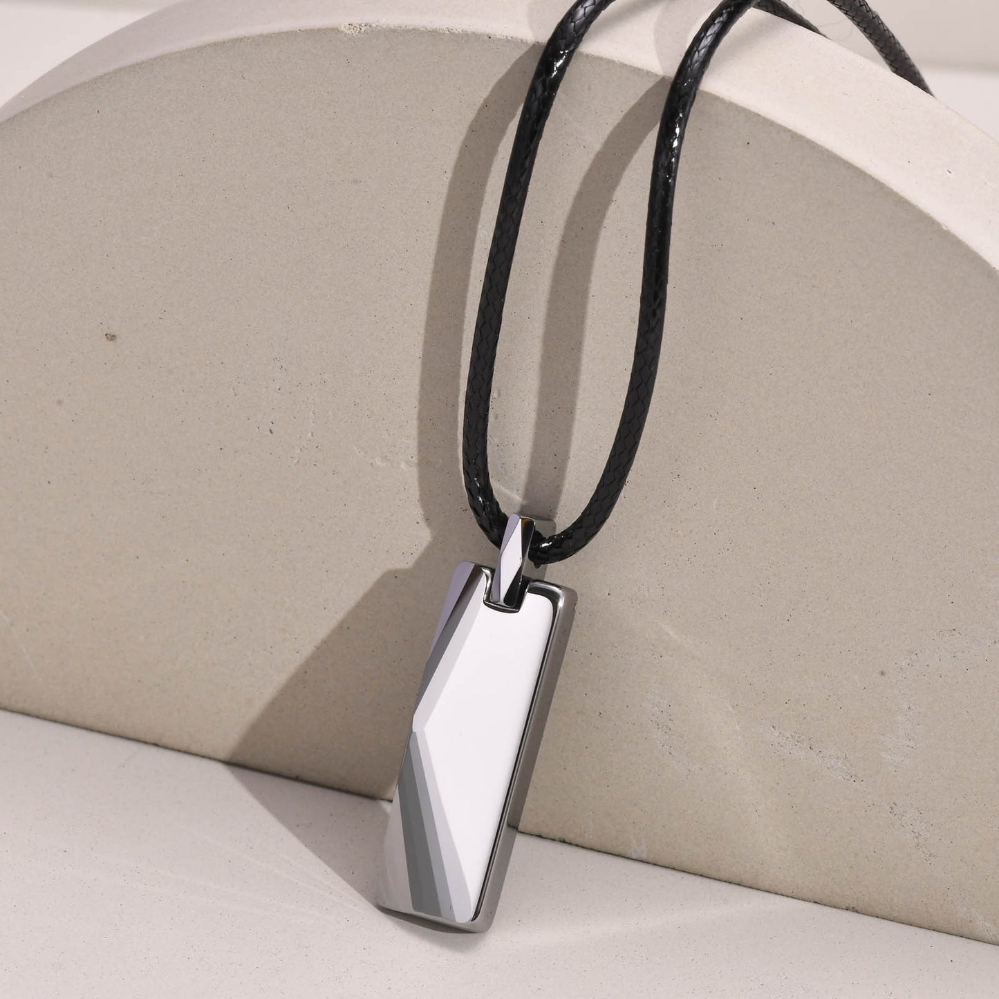 Men’s Geometric Tungsten Pendant Necklace – Minimalist Power in Polished Steel PN753