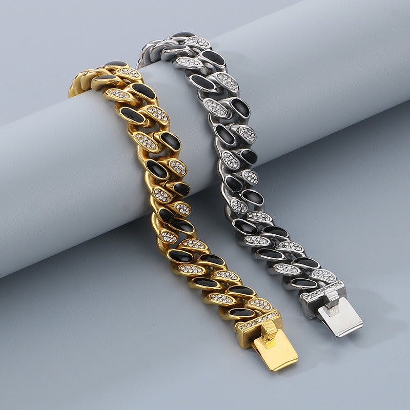 Kemstone 14mm Cuban Link Bracelet with Resin Crystal – Titanium Steel Men’s Street Style KB179928