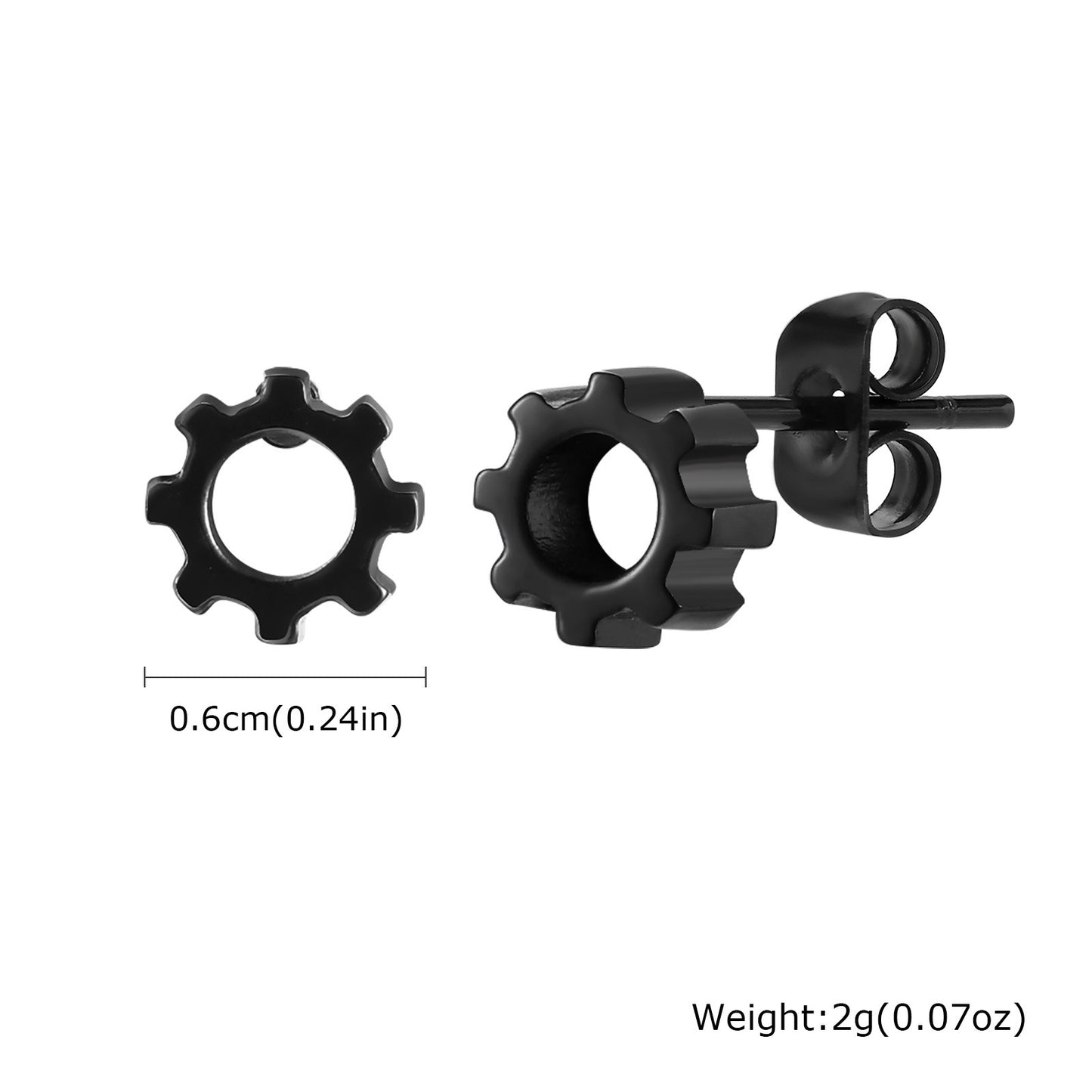Gear Stud Earring for Men – Vintage Gray Stainless Steel Gothic Punk Jewelry ES-529